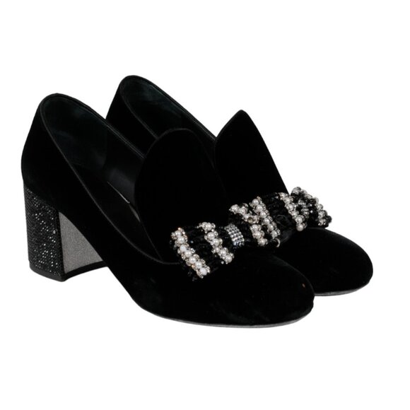 Rene Caovilla Womens Embellished Bow Loafer US 7 EU 37 Black 